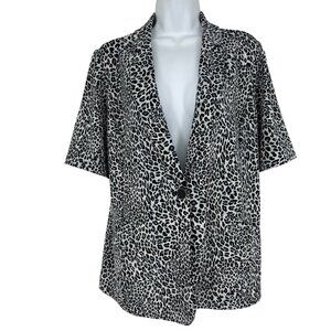 Susan Graver Leopard Print Short-Sleeve One Button Blazer Women's Size M